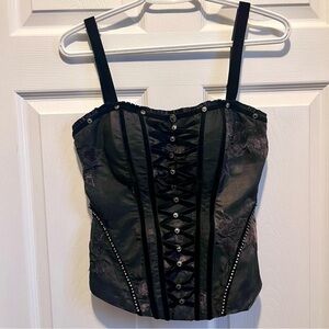Vintage Marie Claire Top Bustier Corset Black Floral Lace XS Small Women Goth